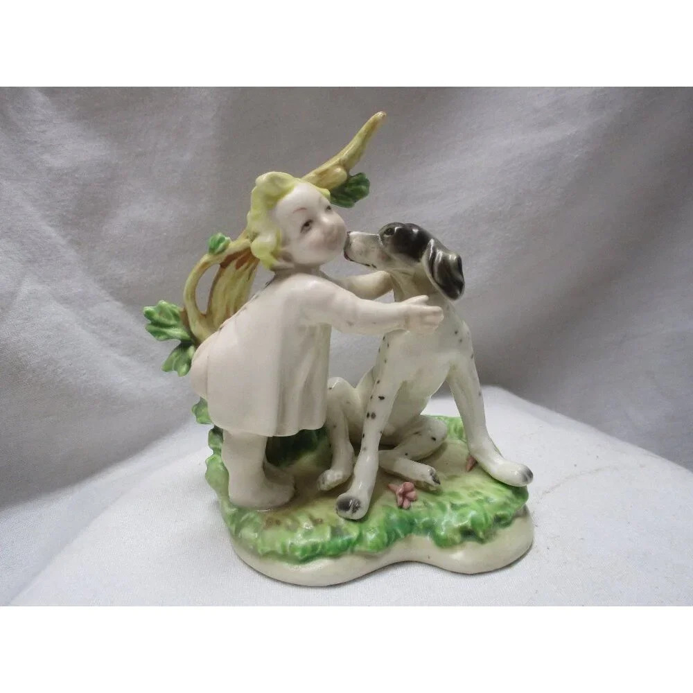 Little Girl Child With‎ Dog, Bisque Figurine, S8406, Andrea , SADEK, dog lover,